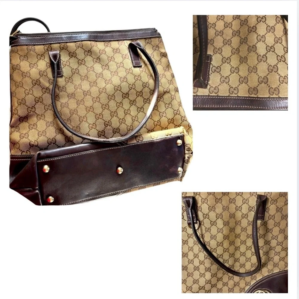 GUCCI Canvas Leather Monogram Shoulder Bag, Vintage. EUC - Picture 9 of 11